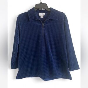 Diane Von Furstenberg Blue Checkerboard Quarter zip Preppy Sweater